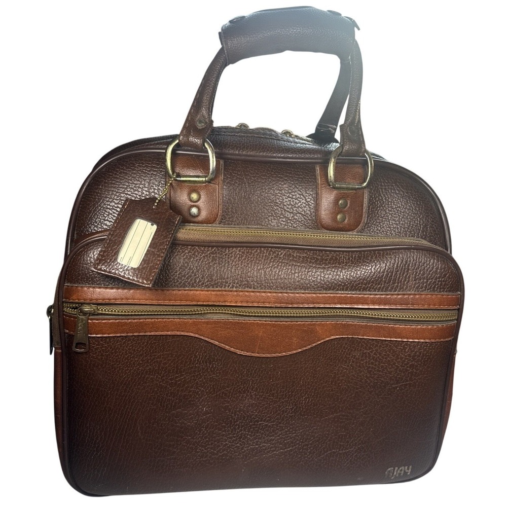 Vintage Retro Ajay Faux Leather Bowling Ball Bag With Scovill Zippers Brown